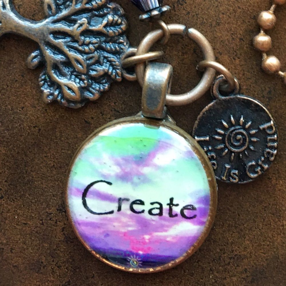 Create Charm Copper Colored Beaded Chain Inspirational Necklace - Picture 2 of 4